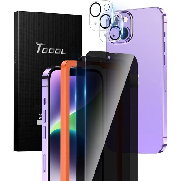 2 Privacy Screen Protectors and 2 camera protectors for iPhone 14 Plus (6.7") - Picture 1 of 7